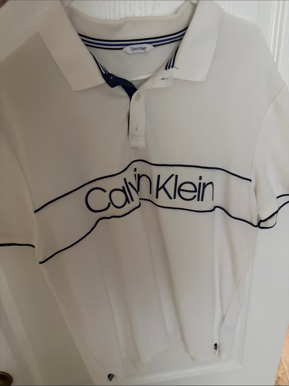 Calvin Klein White Polo with Navy Script